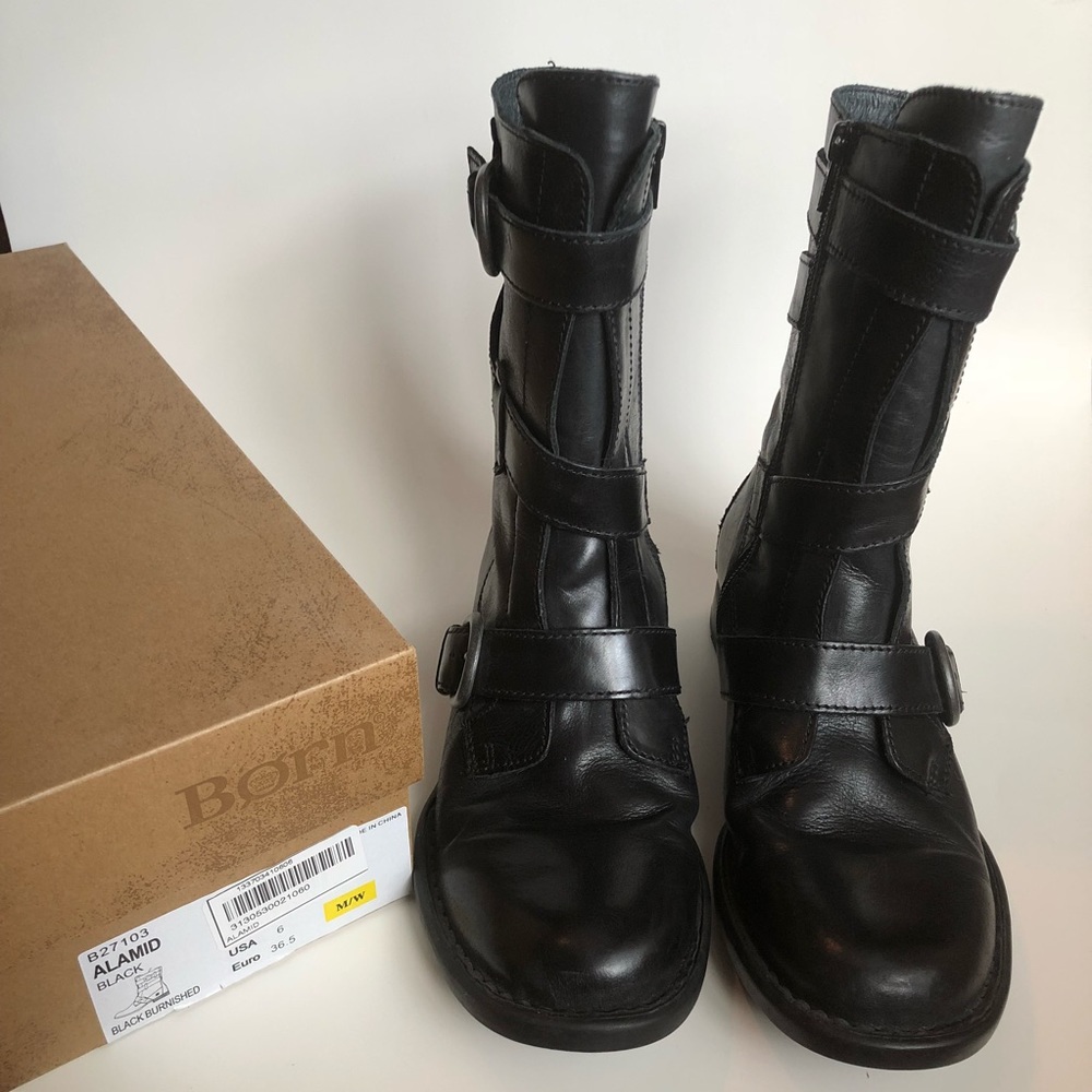 Born Alamid leather black boots biker moto sz 6